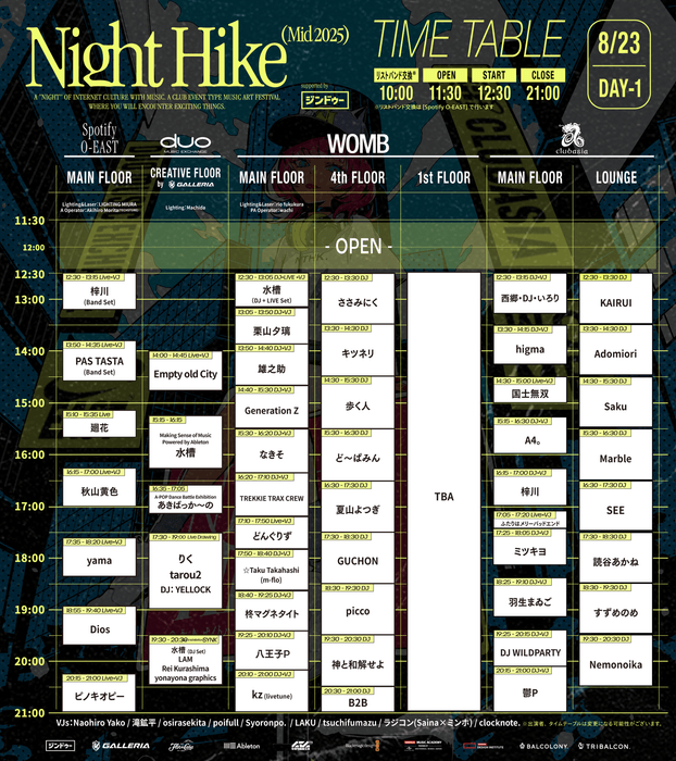 DAY 1:タイムテーブル