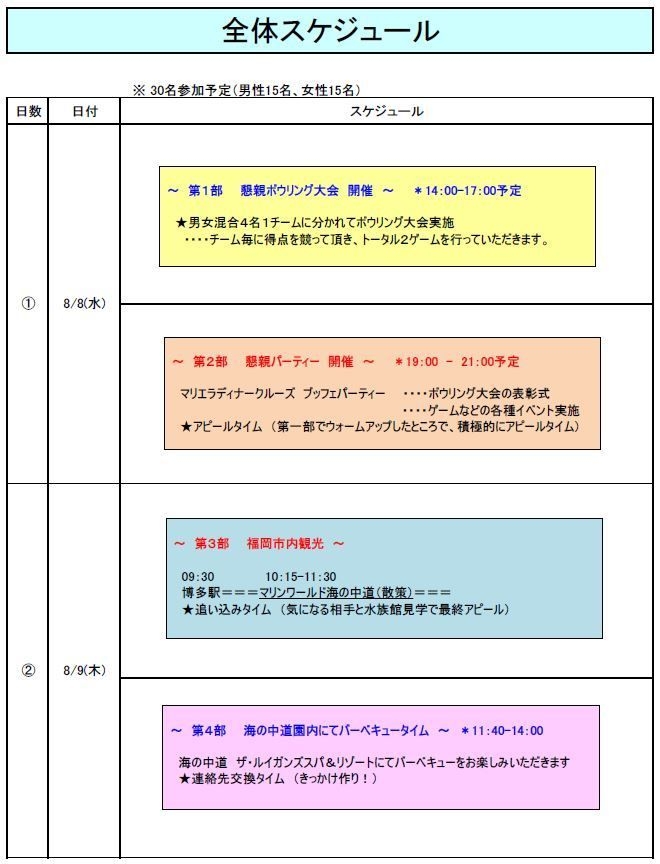 独身社員交流会進行スケジュール