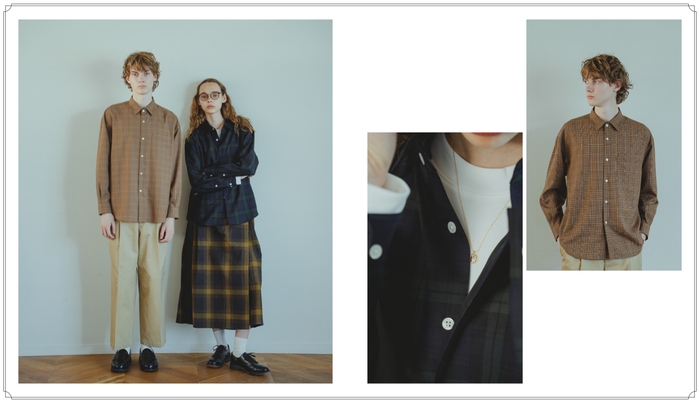 #-66 2way detachable collar wool check shirt