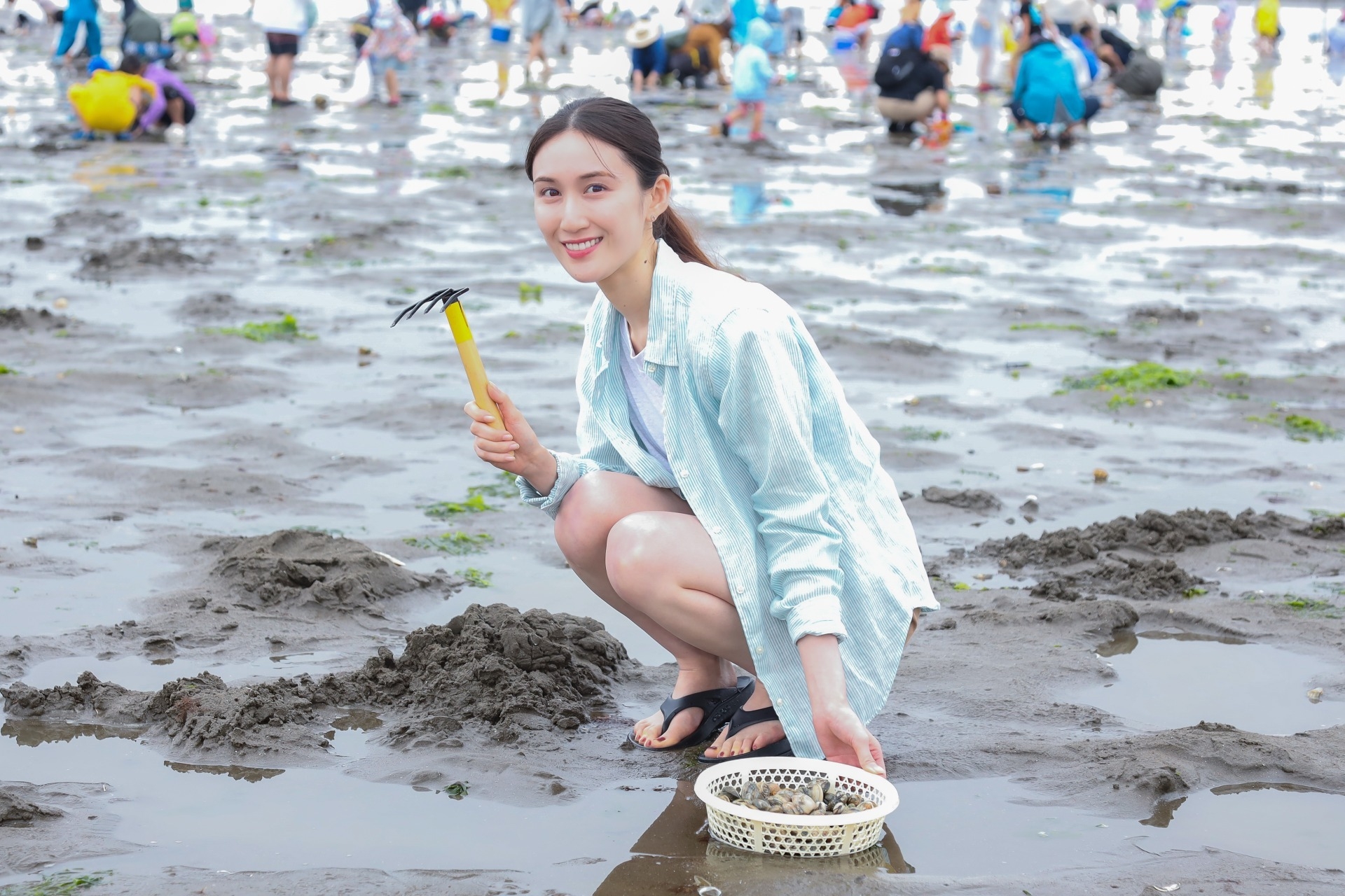 潮干狩りを楽しんでいる様子