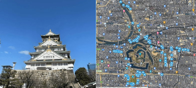 大阪城天守閣「大阪城・見える化MAP」 (地図引用元:Google社「Google マップ」)