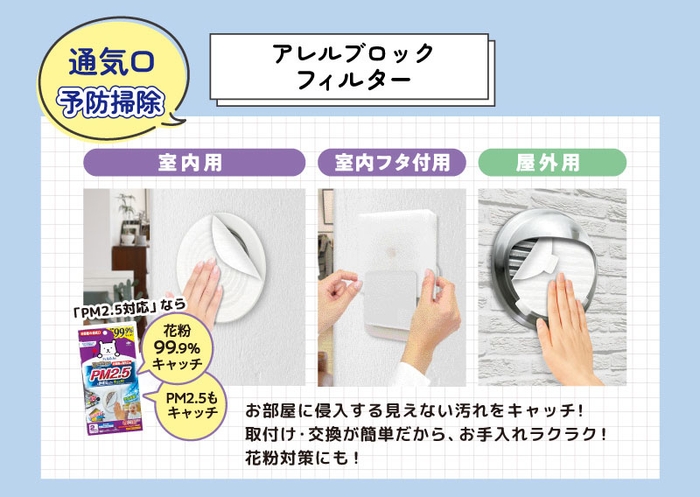 室内用・室内フタ付用・屋外用 アレルブロックフィルター 花粉対策にも!