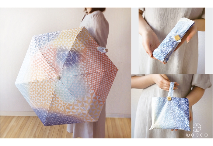 2パターンの使い方ができる傘袋がついたコンパクトなwacco5段折りたたみ傘