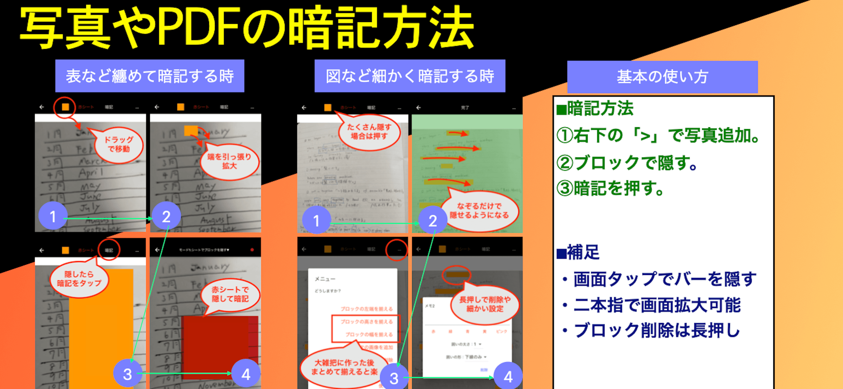 写真やPdfに赤シート暗記をする方法 カクセル