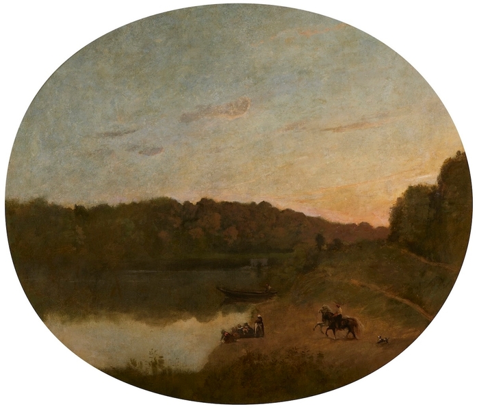 ジャン=バティスト=カミーユ・コロー《ヴィル=ダヴレーの池(洗濯女たちと水飼場に来る馬)》1847年 栃木県立美術館