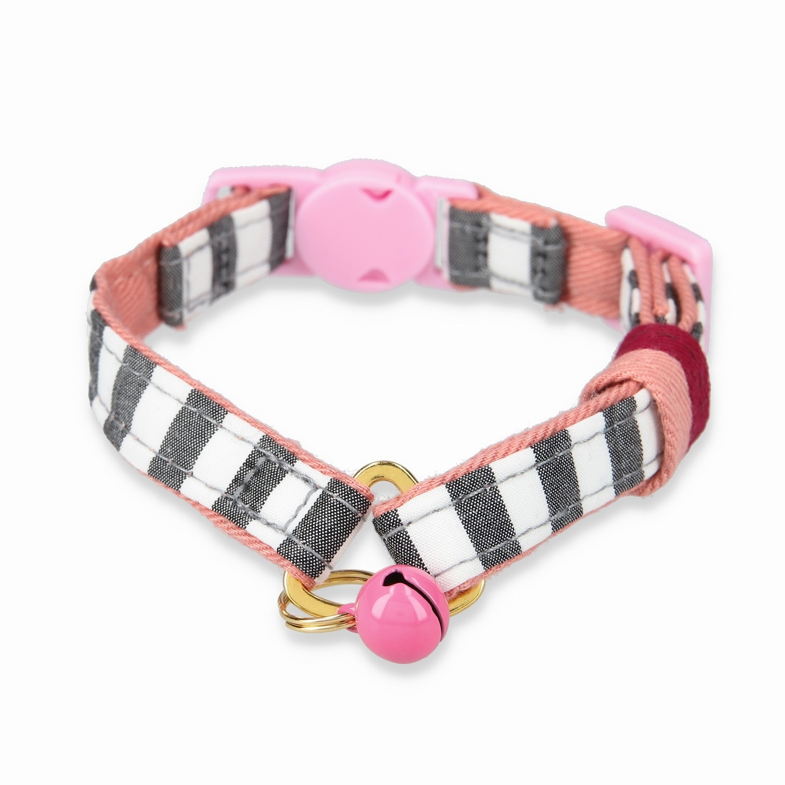 ねこにやさしいVネック首輪 ストライプ(ホワイト/グレー)