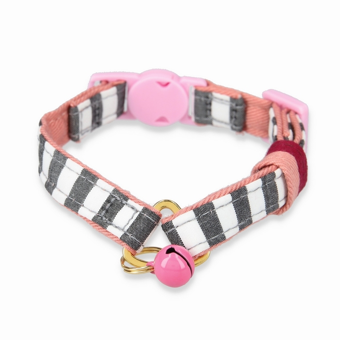 ねこにやさしいVネック首輪 ストライプ(ホワイト/グレー)