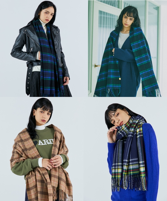 【ネックアイテム】ミエル(miel)カシミヤ100%チェック ストール【公式ムーンバット】 レディース メンズ ウォッシャブル 洗える カシミヤ