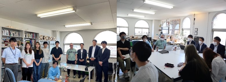 (左)学生とアクア株式会社の社員、(右)キックオフミーティングの様子