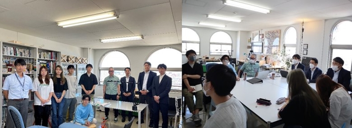 (左)学生とアクア株式会社の社員、(右)キックオフミーティングの様子