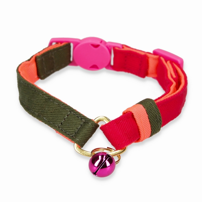 ねこにやさしいVネック首輪 プレーン(カーキ/ビビッドピンク)