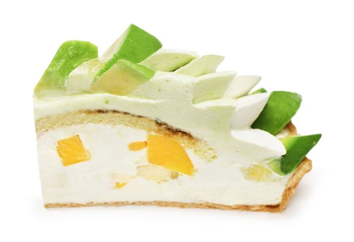 上から アボカド、アボカドクリーム、マスカルポーネクリーム、エスプレッソシロップ、マンゴー、バナナ、マスカルポーネのベース