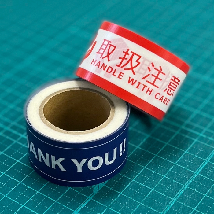 「取扱注意」「THANK YOU」のサンプルテープ