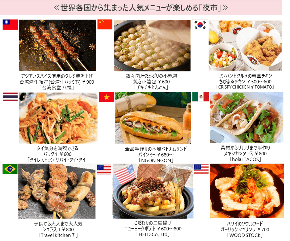 ≪世界各国から集まった人気メニューが楽しめる「夜市」≫