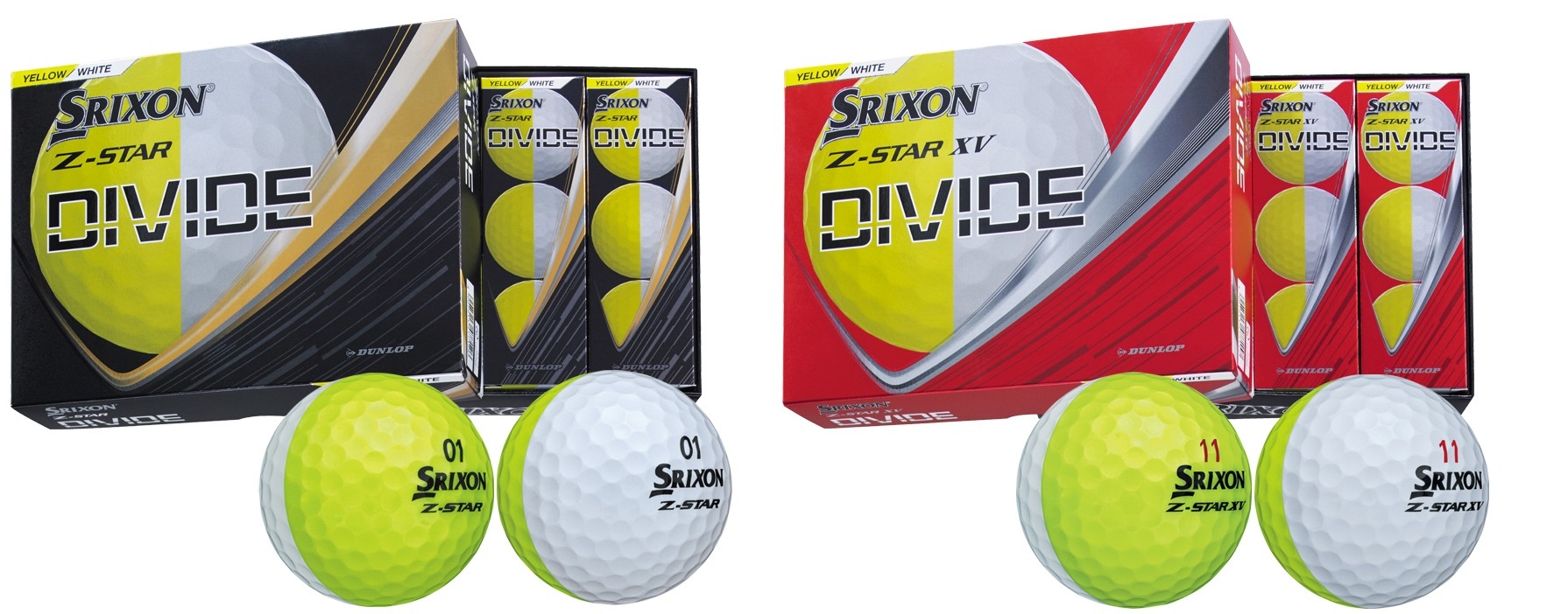 写真左から、NEW「スリクソン Z-STAR DIVIDE」、NEW「スリクソン Z-STAR XV DIVIDE」