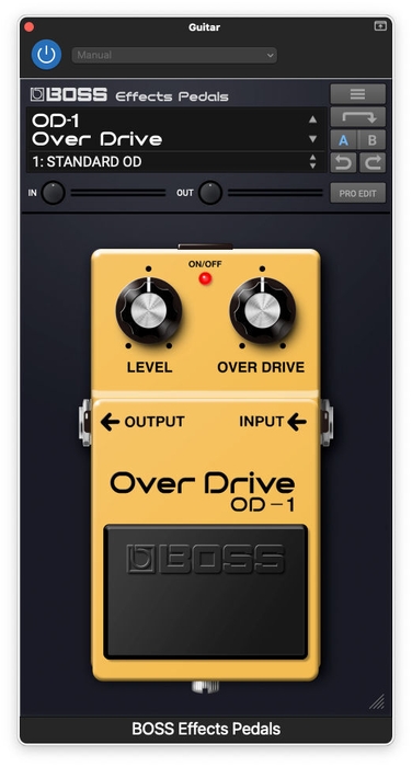 『BOSS Effects Pedals』「OD-1」エディット画面イメージ