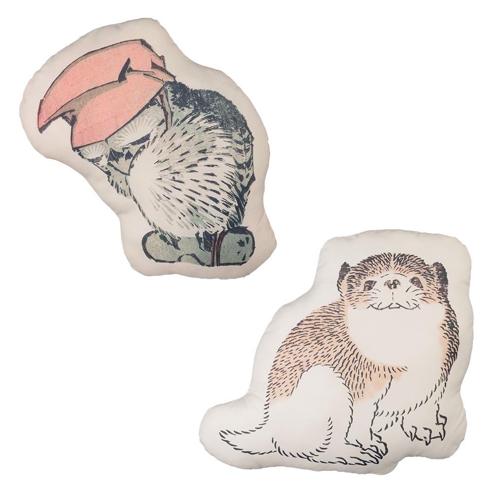 D賞:北斎漫画 動物 ミニクッション