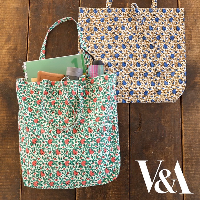 ブロックプリントエコトートバッグ ペアーズ&チェリーズ柄