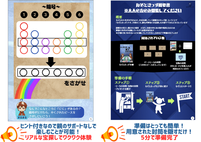 準備はとても簡単!子供が大満足の謎解きと宝探しが楽しめます