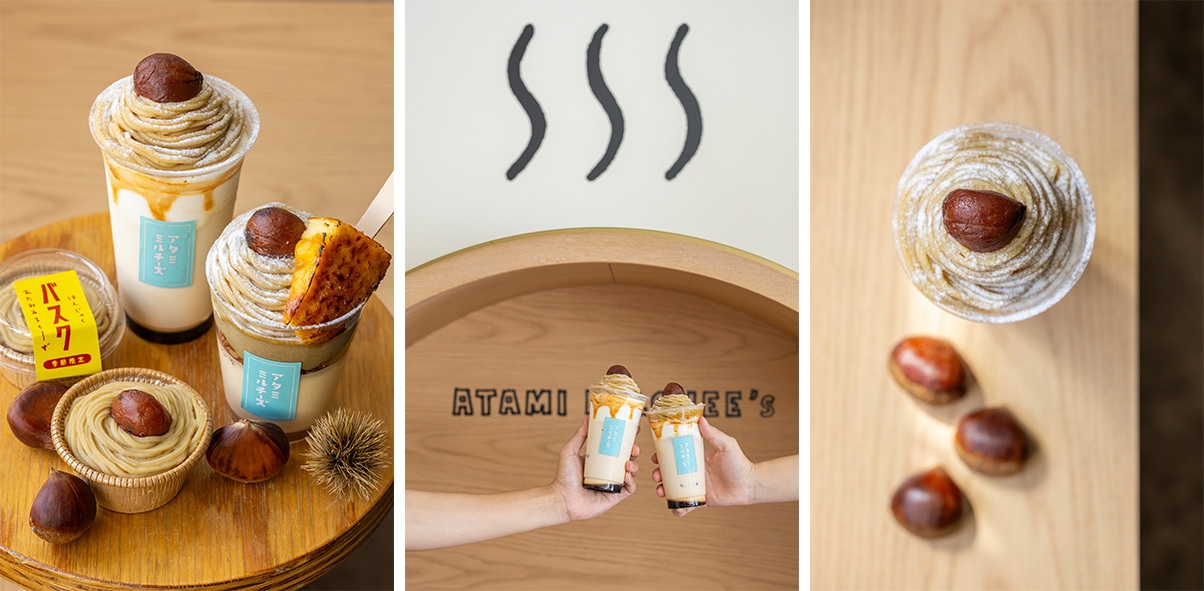 秋限定メニューは栗がテーマ!SNS映え間違いなしの“のめるモンブラン”(中央)や一昨年大好評のモンブランバスク(右)も登場!