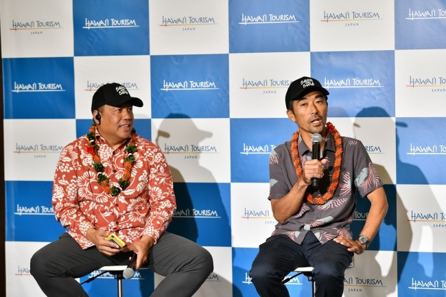 左:ジョージ・カム氏、右:プロサーファー 脇田貴之氏