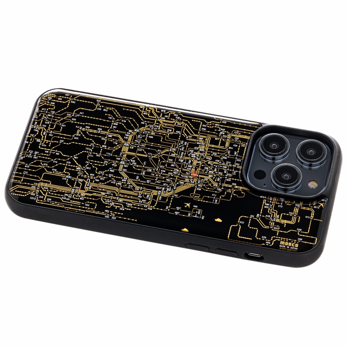 FLASH 東京回路線図 iPhone 14Pro Maxケース 黒 ななめ