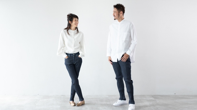 ゆったりだけど細見えフィット「ウェーブデニム/5ポケットプリーツジーンズ」1