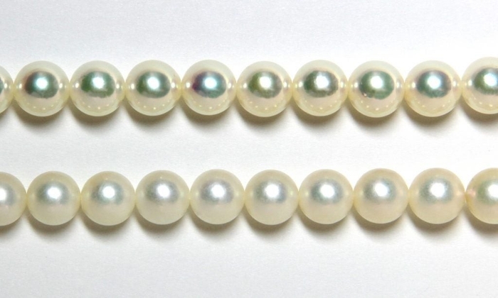 パールリフレッシャーによるパールクリーニングのbefore(下)とafter(上)