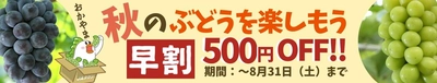 産地直送通販サイト「ＪＡタウン」ショップの「おいしいおかやま」で「秋のぶどうを楽しもう！早割キャンペーン！」を開催中！