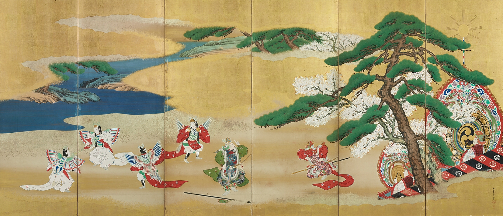 舞楽図屏風 狩野永岳筆(右隻)