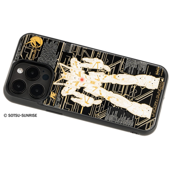 FLASH ユニコーンガンダム Ver.TWC 基板アート iPhone 15Pro Maxケース ななめ