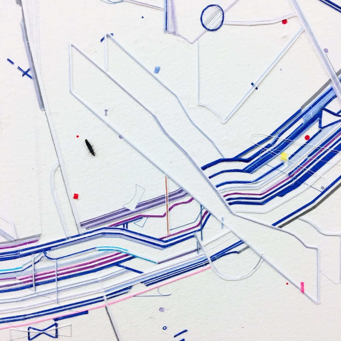 Detail: Bug report (Circuit), 2022 Cotton thread & silk thread, copper thread, Caran d'ache on paper (c) ADAGP Keita Mori Courtesy the artist and rin art association, Takasaki