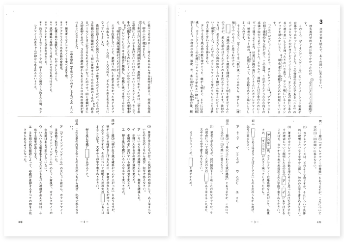 「宇宙マグロのすしを食べるー魔法の水『好適環境水』誕生物語」の一説を使った進学塾・螢雪ゼミナールの4年生用模試問題