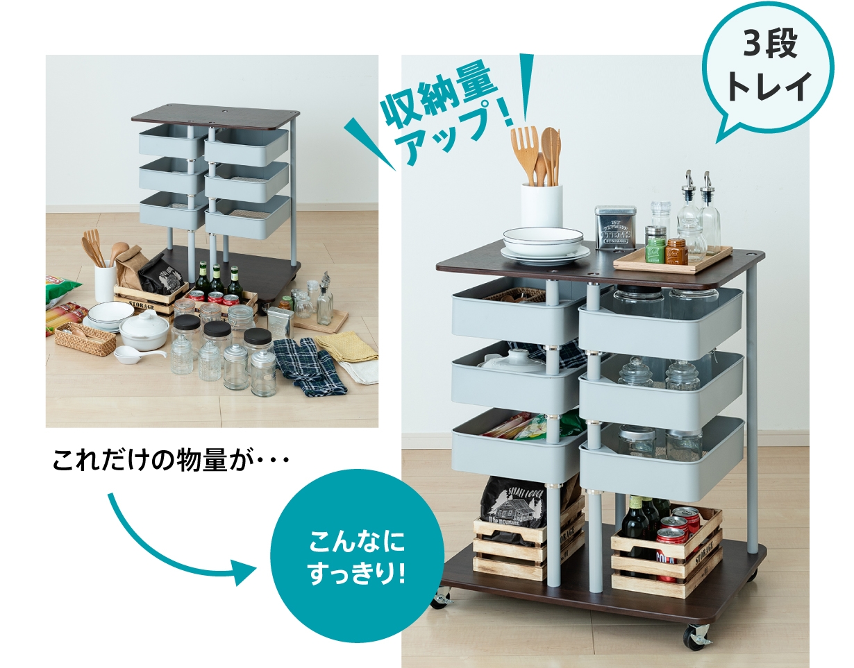 参考:「3段トレイ×2列」の収納量