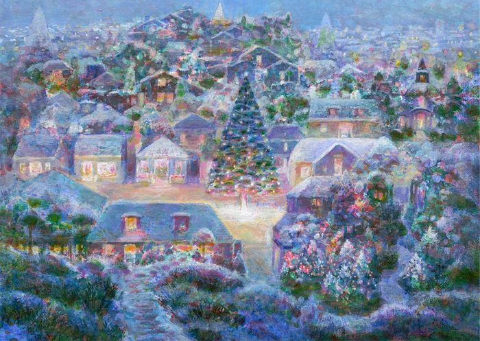 「雪浄き夜」版画 31×22cm