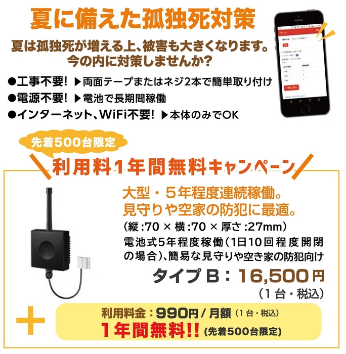 見守りタイプの利用料を1年間無料!!