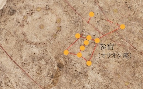 図1 キトラ天文図の参宿とオリオン座