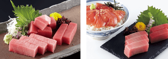 黒門市場 新魚栄 近大マグロセット(左)、新魚栄 近大マグロ&漬け丼セット(右)