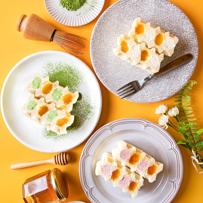 チーズと生はちみつの白いワッフル