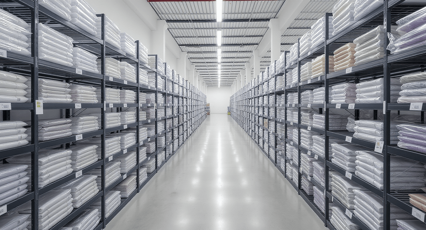 着物がずらりと並ぶ倉庫通路