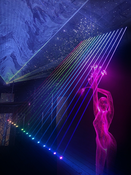 ライブを模したエリアで演出照明の性能を体感