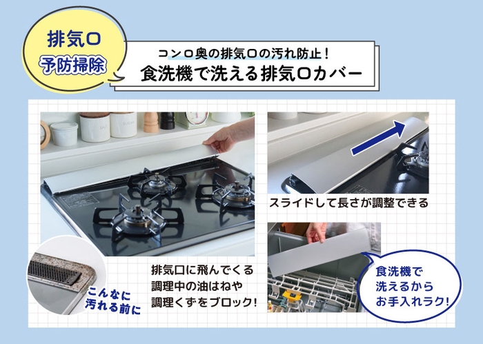 排気口予防掃除 コンロ奥の排気口の汚れ防止!