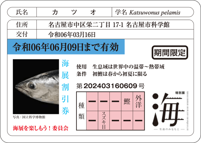 魚の免許証風割引カード※画像はイメージ