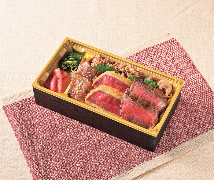 【米沢 琥珀堂】「米沢牛ステーキ＆牛カツ＆カルビ焼肉弁当」