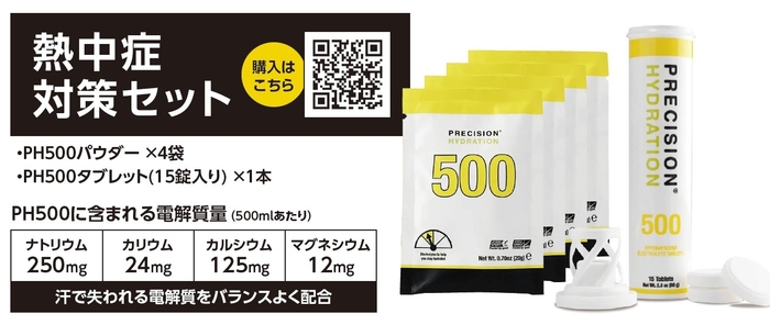 熱中症対策セット（PH500パウダー×4袋・PH500タブレット（15錠入り）×1本）