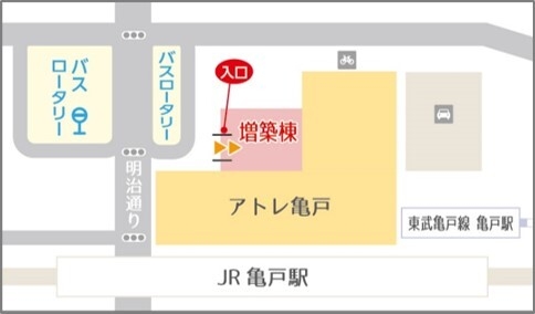 アトレ亀戸平面図(延床面積 約33,100m2 → 増床後 約36,000m2)