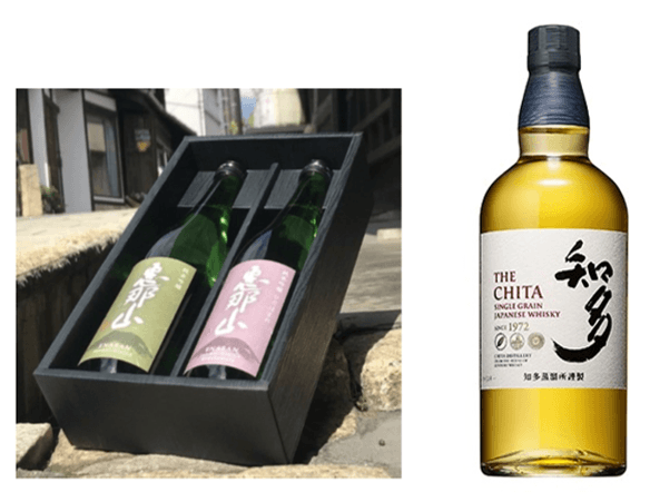 フルーティな味わいの「恵那山」(左)と愛知県知多市で造られるサントリーウイスキー「知多」(右)