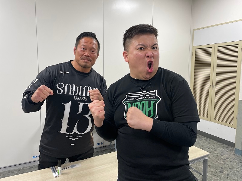 杉浦貴選手(左)とお手伝い芸人のミサイルマン西代