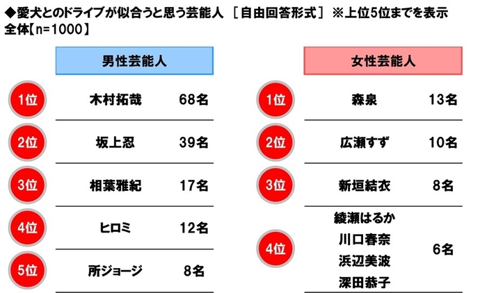 愛犬とのドライブが似合うと思う芸能人