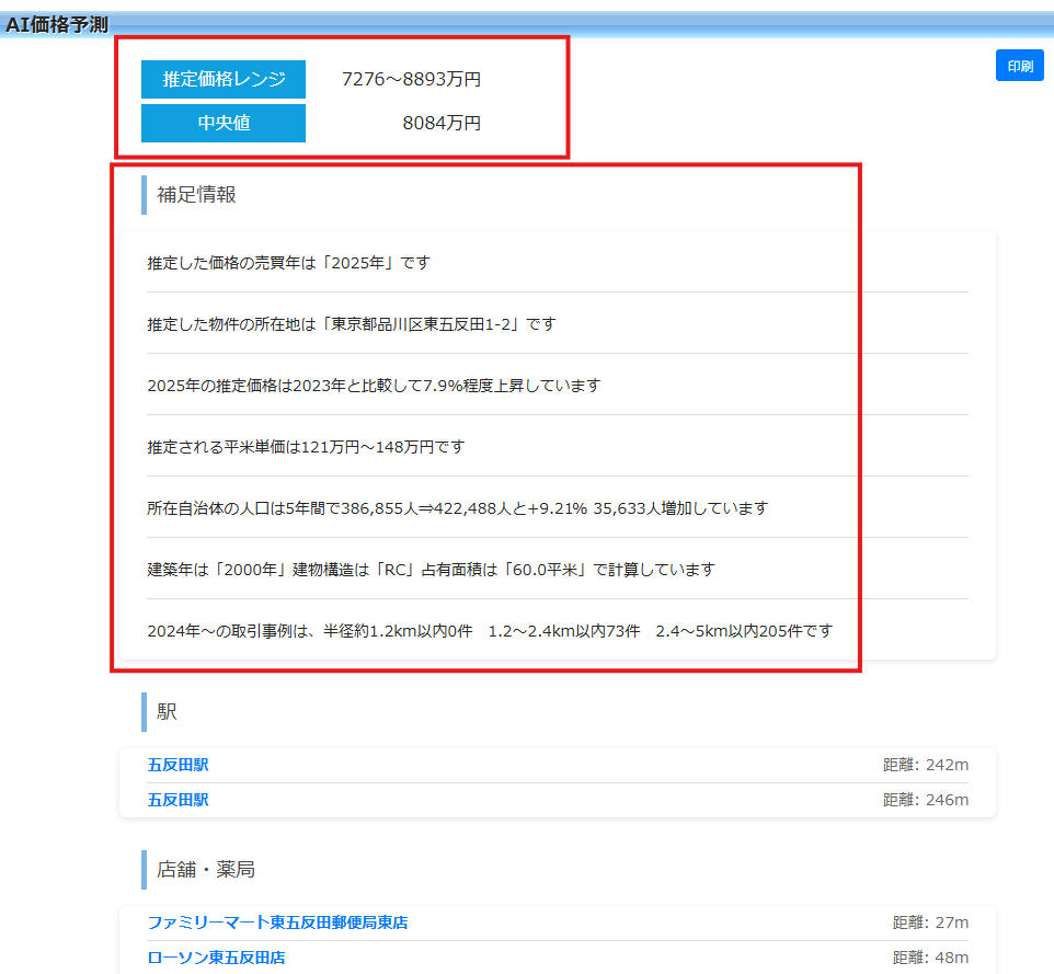 AIによる物件価格分析結果